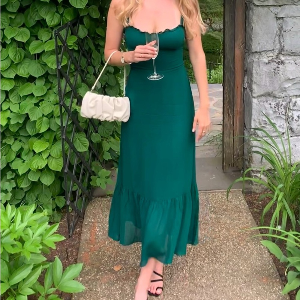 Reformation Forest Green Midi Dress - Picture 2 of 6